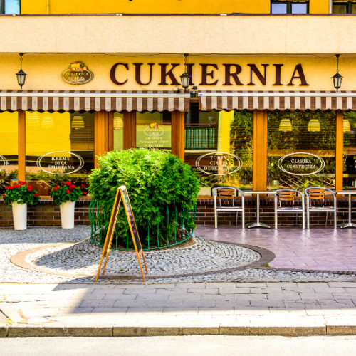 Cukiernia Malek przy ul. Rydla 91a w Szczecinie, witryna lokalu